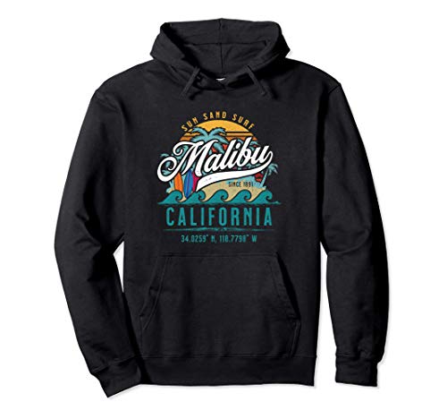 Retro Malibu California Sun Sand Surf Beach Palm Trees Gift Sudadera con Capucha