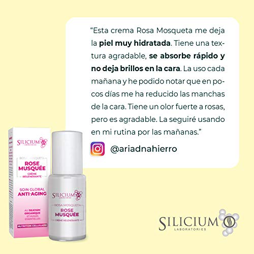 Silicium - Crema facial hidratante Rosa Mosqueta con Silicio - Efecto reafirmante - Serum concentrado para cara, cuello y escote - Vegano con Ingredientes Antiedad, Antiarrugas y Antimanchas.