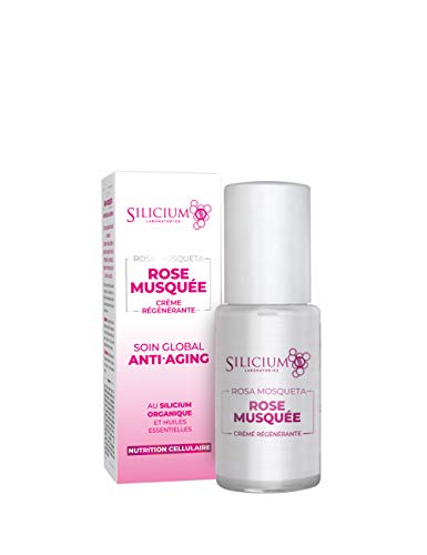Silicium - Crema facial hidratante Rosa Mosqueta con Silicio - Efecto reafirmante - Serum concentrado para cara, cuello y escote - Vegano con Ingredientes Antiedad, Antiarrugas y Antimanchas.