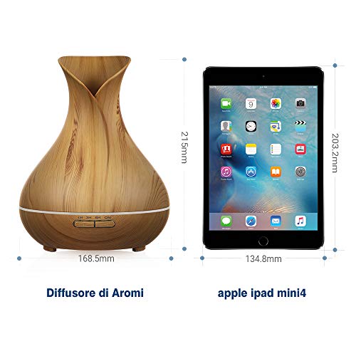 Simpeak Humidificador Ultrasónico 400ML, Difusores Humidificadores Aromas, Difusor de Aceites Esenciales, 7 Color LED, Humificador Oficina, Yoga, SPA, Bebé, Madera Marron