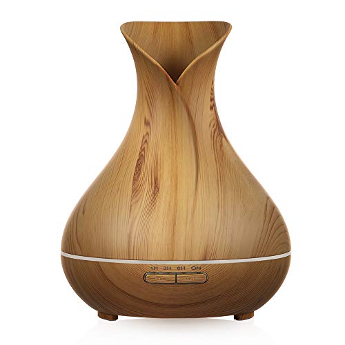 Simpeak Humidificador Ultrasónico 400ML, Difusores Humidificadores Aromas, Difusor de Aceites Esenciales, 7 Color LED, Humificador Oficina, Yoga, SPA, Bebé, Madera Marron