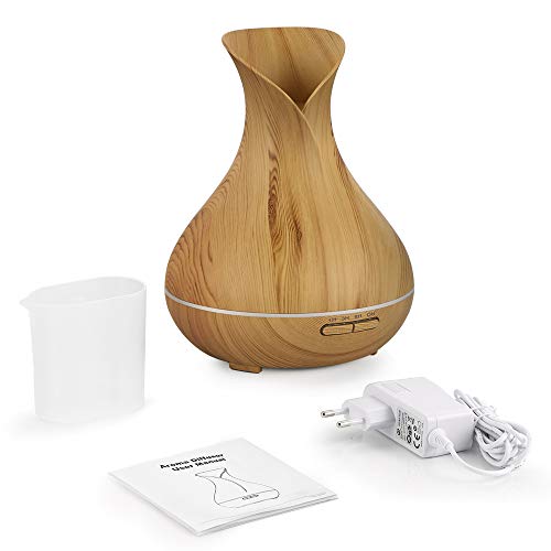 Simpeak Humidificador Ultrasónico 400ML, Difusores Humidificadores Aromas, Difusor de Aceites Esenciales, 7 Color LED, Humificador Oficina, Yoga, SPA, Bebé, Madera Marron