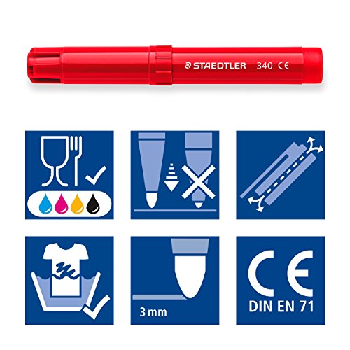 Staedtler Noris Club 340 WP12. Rotuladores de colores de punta de fibra. Estuche con 12 marcadores surtidos.