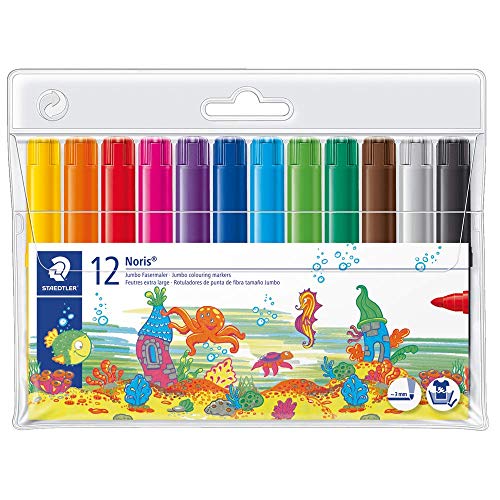 Staedtler Noris Club 340 WP12. Rotuladores de colores de punta de fibra. Estuche con 12 marcadores surtidos.