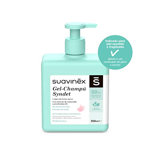 SUAVINEX 307296 Pack Aseo Bebé 2 Esponjas Naturales Grandes + Gel-Champú Syndet 500ml, Apto para pieles sensibles, para toda la familia, 3 productos, Color Verde