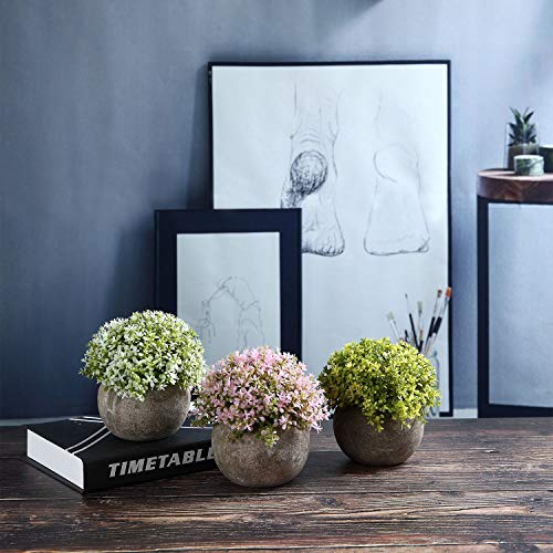 T4U Plantas Artificiales Plásticas Flor Decorativa en Maceta Multicolor para Oficina en Casa Paquete de 3