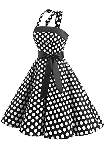 Timormode 10212 Vestido De Vintage Cóctel 50s Elegante Mujer con Cinturón Negro Blanco XS