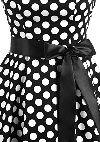 Timormode 10212 Vestido De Vintage Cóctel 50s Elegante Mujer con Cinturón Negro Blanco XS
