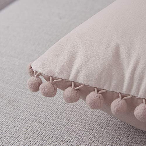 Topfinel Juego de 2 Cojines Fundas Terciopelo Decorativa Hogar Almohadas Fundas con pelota de Color Sólido Para Cama Sofás Sala de Estar Dormitorio Sala de Estudio Jardín Coche 40x40cm Rosa