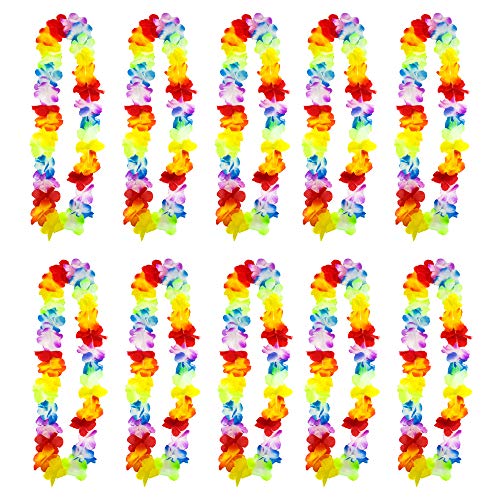 TRIXES 10 Piezas Guirnaldas Hawaianas - Collar de Flores Tropicales Hawaiano - Aloha Hawái Luau Soporte Despedidas de Solteros Y Soteras