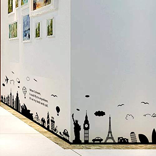 ufengke® Escena de La Ciudad Torre Eiffel Estatua de La Libertad Pegatinas de Pared, Sala de Estar Dormitorio Removible Etiquetas de La Pared/Murales