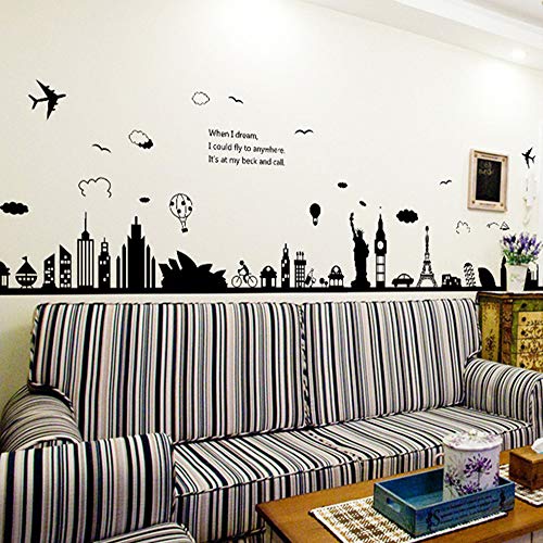ufengke® Escena de La Ciudad Torre Eiffel Estatua de La Libertad Pegatinas de Pared, Sala de Estar Dormitorio Removible Etiquetas de La Pared/Murales