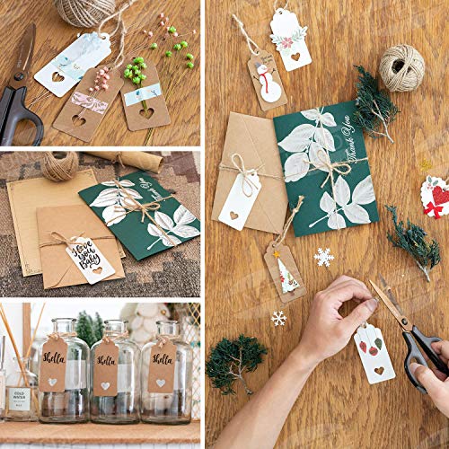 UNEEDE 200 piezas Etiquetas de Papel Kraft Tarjetas Decorativas de Regalo con 30 Metros de Cuerda de Yute para tienda, bodas, cumpleaños y Navidad