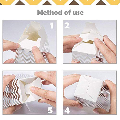 VAINECHAY 12PCS Cajas de palomitas Carton Maíz Caja Papel Pequeña Dulces Papas Fritas Fiesta Cumpleaños para Niños Caja Regalo Comida Bocadillos Titulares Contenedor Onda Dorada Rojo