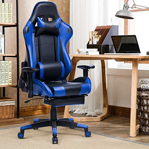 WOLTU Racing Silla, Gaming Silla de Escritorio Silla Oficina Silla de Ordenador Silla giratoria de Oficina Ajustable Silla Azul BS14bl