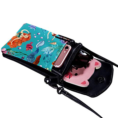 Xingruyun Bolso Bandolera para Celular Pequeño alga sirena Mini Billetera Multifunción Monedero Puede Caber Gafas de sol Teléfono móvil 19x12x2cm