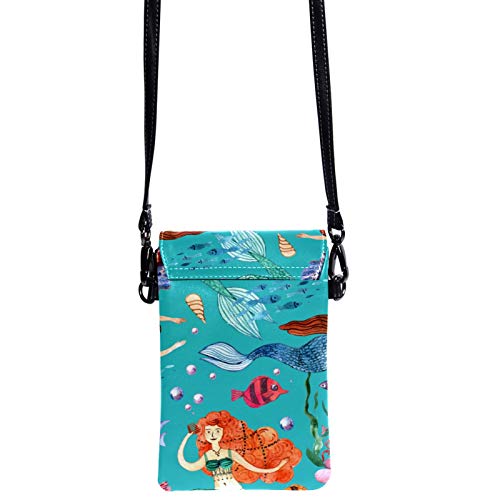 Xingruyun Bolso Bandolera para Celular Pequeño alga sirena Mini Billetera Multifunción Monedero Puede Caber Gafas de sol Teléfono móvil 19x12x2cm
