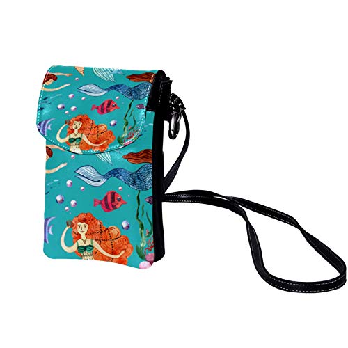 Xingruyun Bolso Bandolera para Celular Pequeño alga sirena Mini Billetera Multifunción Monedero Puede Caber Gafas de sol Teléfono móvil 19x12x2cm