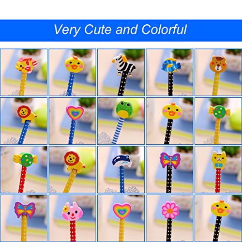 Yolistar Conjunto de lápiz de Dibujos Animados, 40 Piezas de lápiz de Madera con lápices de Color Grafito de Goma con borradores, Material Escolar Regalo de los niños, para Fiesta de cumpleaños