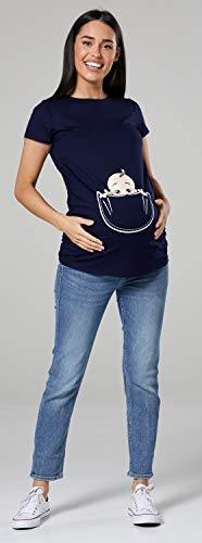 Zeta Ville - Shirt Camiseta Premamá Estampado bebé asomándose para Mujer - 501c (Armada, 42-44, XL)