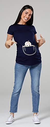 Zeta Ville - Shirt Camiseta Premamá Estampado bebé asomándose para Mujer - 501c (Armada, 42-44, XL)