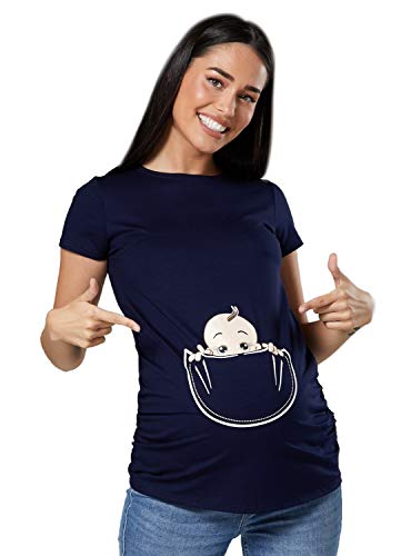 Zeta Ville - Shirt Camiseta Premamá Estampado bebé asomándose para Mujer - 501c (Armada, 42-44, XL)
