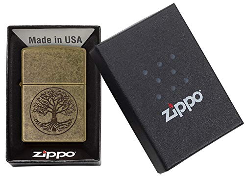 Zippo Encendedor Árbol de la Vida Normal - latón Antiguo