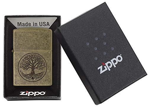 Zippo Encendedor Árbol de la Vida Normal - latón Antiguo