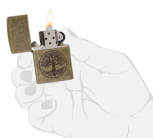 Zippo Encendedor Árbol de la Vida Normal - latón Antiguo