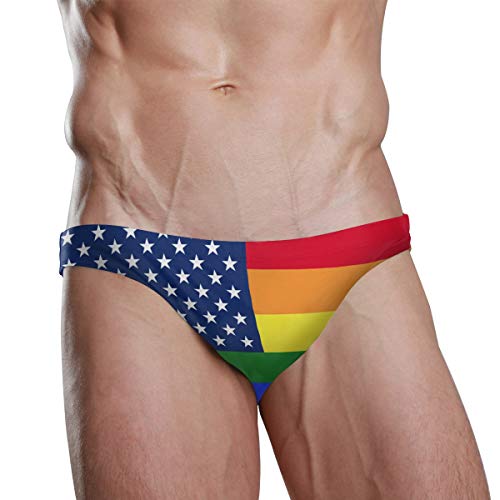 ZZKKO - Bikini de playa con bandera nacional para hombre, ropa interior deportiva, Hombre, Bandera del orgullo gay de América, L