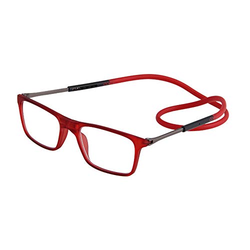 2-Pack Gafas de Lectura Magnéticas Plegables para Hombre y Mujer +2.50(60-64 años) Presbicia Vista Montura Regulable Colgar del Cuello y Cierre con Imán, Negro + Rojo