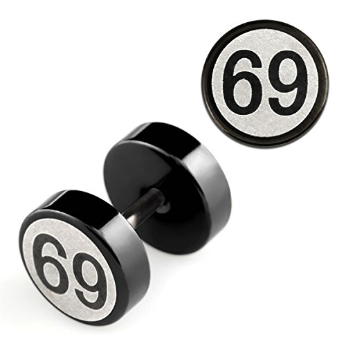 2 pcs Fake Plug negro logo 69 nuevo studs Negro túnel pendiente Cap diámetro 8 mm