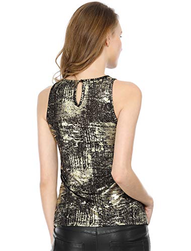 Allegra K Camisola A-Línea Chaleco De Verano Camiseta Sin Mangas Club De Fiesta Brillante Metálico para Mujeres Negro S