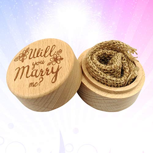 Amosfun Caja de Anillo Redonda de Madera propuesta de Compromiso Decorativo Caja de joyería Favor de Anillo Portador contenedor Caso (Will You Marry Me)