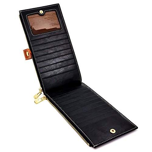ANDOILT - Cartera de piel auténtica para mujer con bloqueo RFID y cierre para tarjetas de crédito - Negro - Talla única