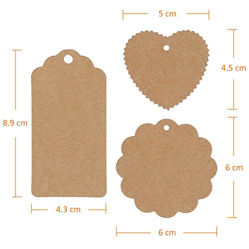 Anpro 120 Piezas Etiquetas de Papel Kraft Etiquetas de Equipaje Etiquetas de regalo Etiquetas de Papel de Boda con 30 Metros Cordel de Yute