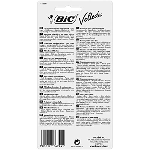 BIC Velleda 1741 - Blíster de 4 unidades, marcadores de pizarra punta media (4,5 mm), colores surtidos