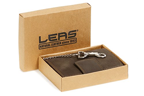 Biker Cartera con Cadena Cromo y Cierre Externo para señores Motociclista Monedero para señoras Trucker Vintage-Style LEAS MCL, Piel auténtica, marrón - ''LEAS Chain-Series''