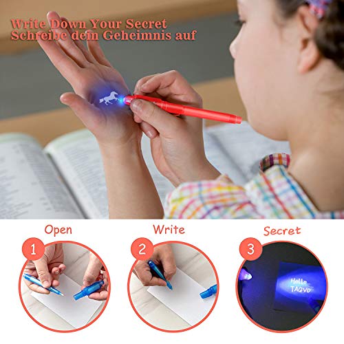 Bolígrafo de Tinta Invisible lápiz espía con rotulador mágico de luz UV para Mensajes Secretos y Fiestas para Cumpleaños Infantiles Festival de Música Fiesta … (6 Bolígrafos)