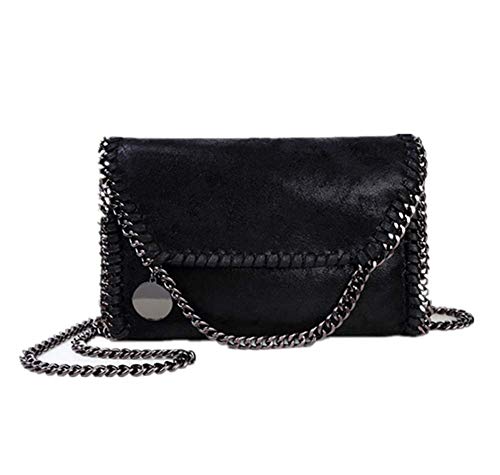 Bolso Casual para Mujer Bolso de Hombro de Cuero de PU Bolso de Cadena Bolso de Mano de Moda (Cadena Negro Negro)