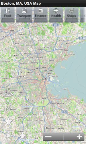 Boston, MA, EE.UU. Mapa Offline: PLACE STARS