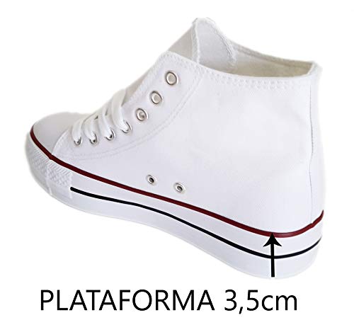 BRANDELIA Zapatillas Deportivas Altas Mujer, Alto Blanco Plataforma 3 5 Cm, 41 EU