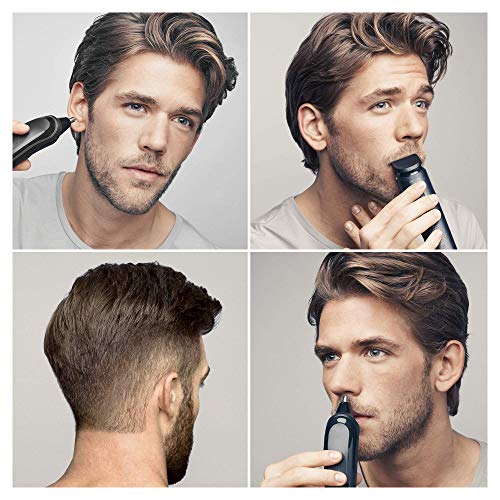 Braun MGK3042 7 en 1 Recortadora todo en uno, Máquina recortadora barba y cortapelos, recortadora para pequeños detalles, color negro/azul