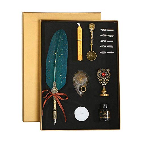 BriskyM Bolígrafos de caligrafía, Juego de bolígrafo Antiguo de Pluma, bolígrafo de Pluma de Escritura con Soporte para bolígrafo de Tinta portátil (Verde, 1)