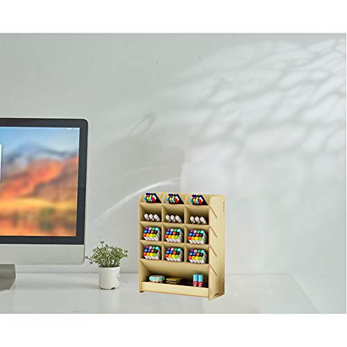Caja de almacenamiento para bolígrafos, de madera, multiusos, organizador de escritorio para el hogar, la oficina y la escuela, color Arce blanco.