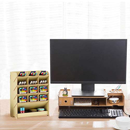 Caja de almacenamiento para bolígrafos, de madera, multiusos, organizador de escritorio para el hogar, la oficina y la escuela, color Arce blanco.