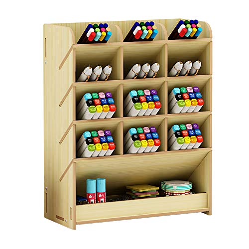 Caja de almacenamiento para bolígrafos, de madera, multiusos, organizador de escritorio para el hogar, la oficina y la escuela, color Arce blanco.