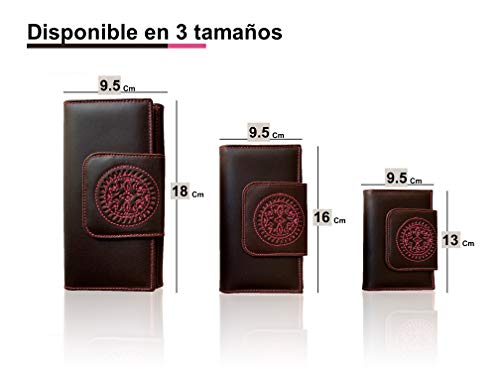 Cartera Mujer Monedero de Mujer Billetero LEGADO Piel Rosa Blanca señora Cuero Grande Gran Capacidad Hecho en Ubrique España Regalo Pulsera Bandera ESPAÑA y Tarjeta de Proteccion RFID (PEQUEÑA)