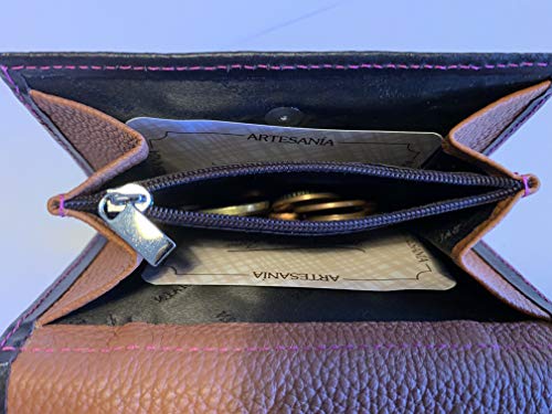 Cartera Mujer Monedero de Mujer Billetero LEGADO Piel Rosa Blanca señora Cuero Grande Gran Capacidad Hecho en Ubrique España Regalo Pulsera Bandera ESPAÑA y Tarjeta de Proteccion RFID (PEQUEÑA)