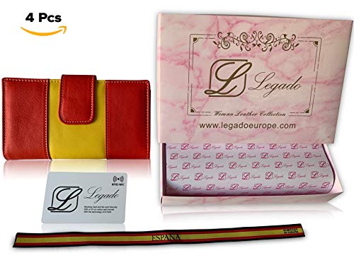 Cartera Mujer Monedero de Mujer Billetero Piel LEGADO España señora Cuero Grande Gran Capacidad Hecho en Ubrique España Regalo Pulsera Bandera ESPAÑA y Tarjeta de Proteccion RFID (Mediana)